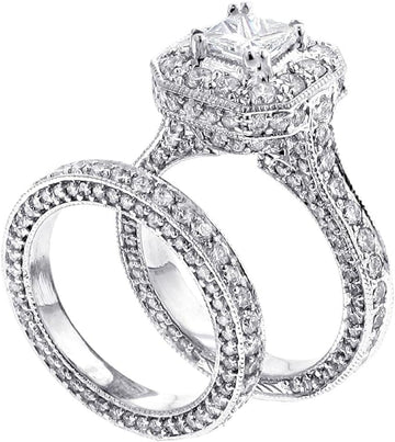 4 1/2 CT TW GIA Certified Princess Cut Designer Engagement Bridal Set in Platinum